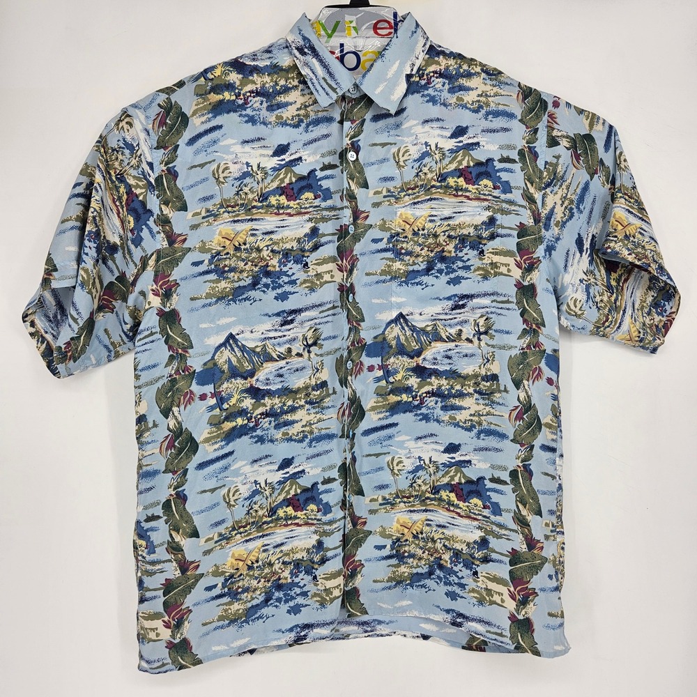 Vintage Hilo Hattie Shirt Mens Large Silk Button Up Honolulu Hawaiian Island